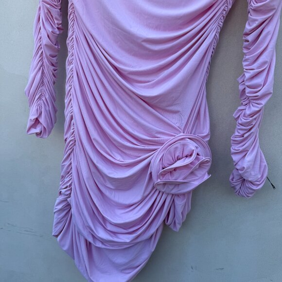 H&M Magda Butrym Bodycon Crepe Mini Dress Mock Neck Rose Appliqué Stretch Jersey - Picture 6 of 11